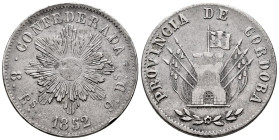Argentina. 8 reales. 1852. Córdoba. (Km-32). Ag. 26,31 g. Very scarce. Choice VF. Est...250,00. 

Spanish description: Argentina. 8 reales. 1852. Có...