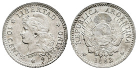 Argentina. 10 centavos. 1882. (Km-26). Ag. 2,55 g. XF. Est...40,00. 

Spanish description: Argentina. 10 centavos. 1882. (Km-26). Ag. 2,55 g. EBC. E...