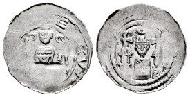 Austria. Berthold von Aquileia (1218-1251). 1 pfennig. Windischgraz. (CNA-Ch11). Anv.: Bishop seated facing, holding crozier in each hand. Rev.: Bust ...