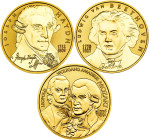 Austria. Set with 3 coins of 50 euros; 2004, 2005 and 2006. Joseph Hayden, Ludwig van Beethoven y Wolfgang Amadeus Mozart. In a box and with official ...