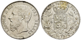 Belgium. Leopold II. 5 francs. 1873. (Km-24). Ag. 24,92 g. Choice VF/Almost XF. Est...35,00. 

Spanish description: Bélgica. Leopold II. 5 francs. 1...
