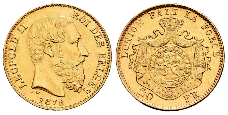 Belgium. Leopold II. 20 francs. 1876. (Km-37). Au. 6,49 g. XF. Est...320,00. 
...