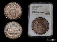 Brazil. Joao, Prince Regent. 960 reis. 1816. Bahía. B. (Km-307.1). Ag. Struck over 8 reales of Charles IV. Toned. Slabbed by NGC as AU Details, Cleane...