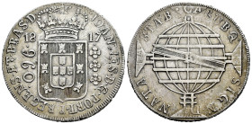 Brazil. Joao, Prince Regent. 960 reis. 1817. Bahía. B. (Km-307.1). Ag. 26,43 g. Struck over 8 reales. VF. Est...75,00. 

Spanish description: Brasil...