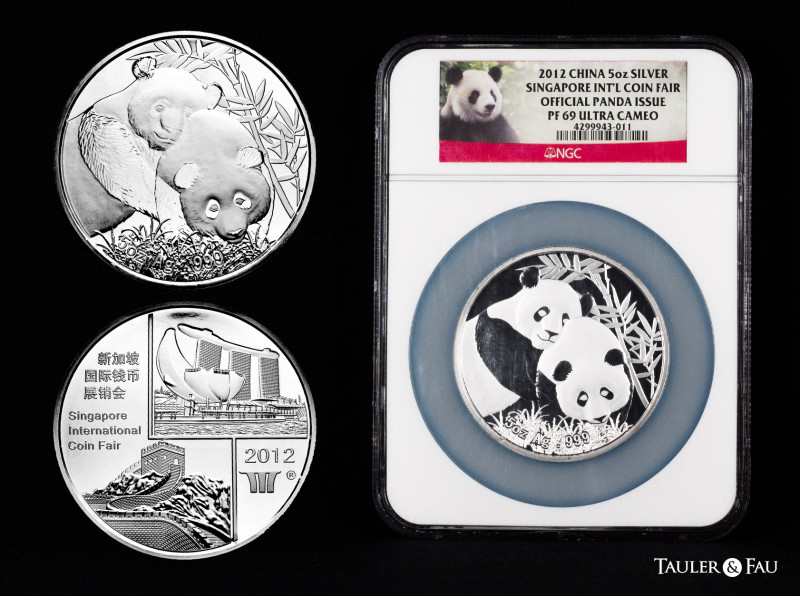China. 5 ounces. 2012. Singapore. Ag. Slabbed by NGC como PF 69 ULTRA CAMEO, onl...