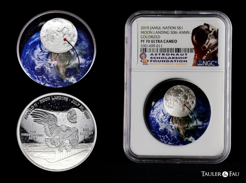 United States. 1 dollar. 2019. Ag. NGC - MS 70 Moon Landing 50th Anniversary. Co...