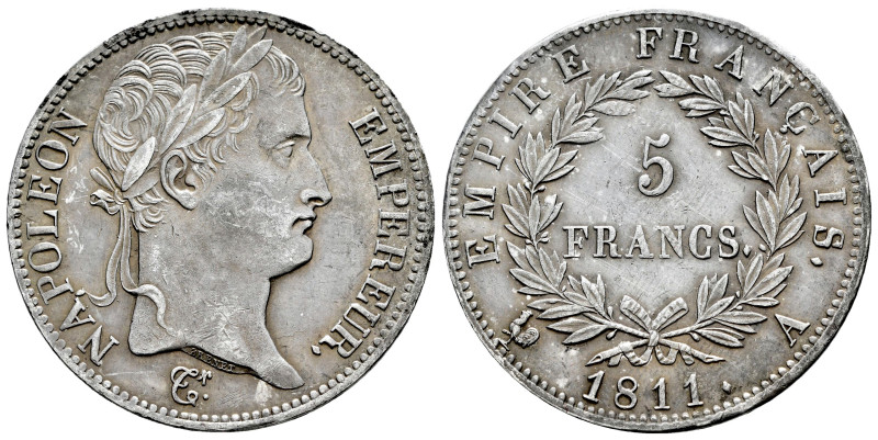 France. Napoleón I. 5 francs. 1811. Paris. A. (Km-694.1). Ag. 24,96 g. Patina. K...