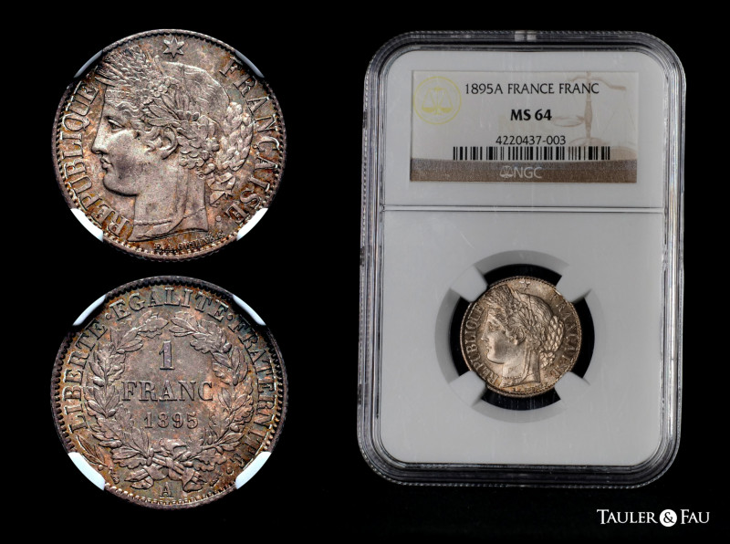 France. 1 franc. 1895. Paris. A. (Km-822.1). (Gad-465a). Ag. Slabbed by NGC as M...