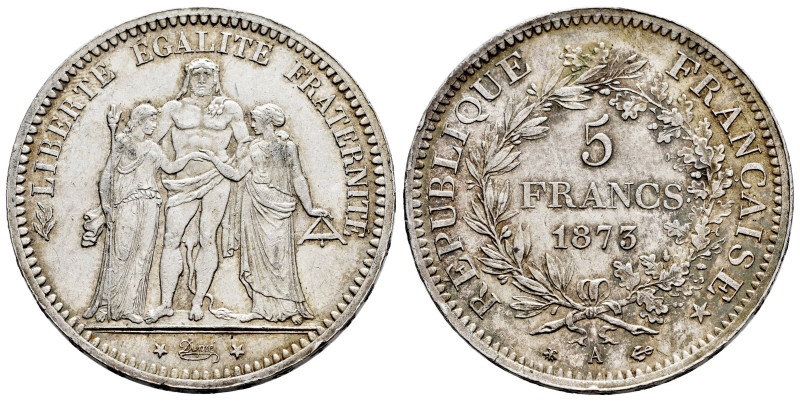 France. 5 francs. 1873. Paris. A. (Km-820.1). (Gad-745a). Ag. 24,87 g. XF. Est.....