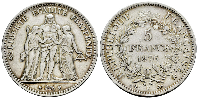 France. 5 francs. 1876. Bordeaux. K. (Km-820.2). (Gad-745a). Ag. 25,00 g. Choice...