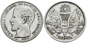 Guatemala. 1 peso. 1869. R. (Km-186). Ag. 24,85 g. VF/Choice VF. Est...65,00. 

Spanish description: Guatemala. 1 peso. 1869. R. (Km-186). Ag. 24,85...