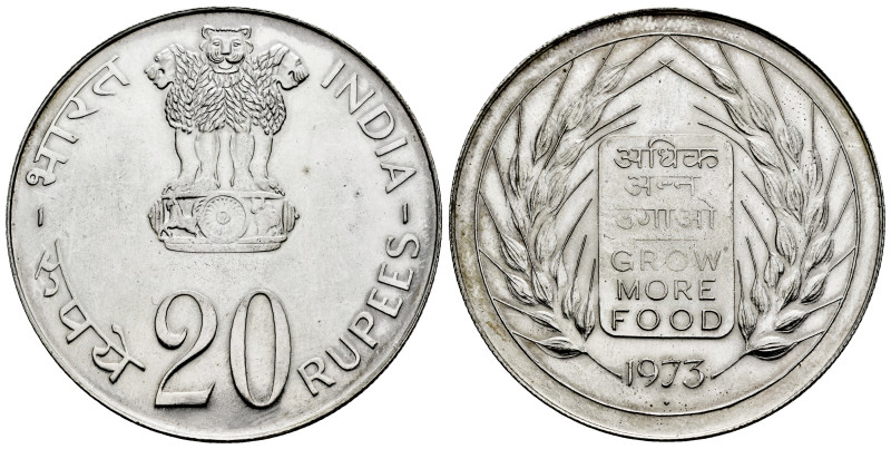 India. 20 rupee. 1973. (Km-240). Ag. 30,08 g. Scratch on obverse. AU. Est...30,0...