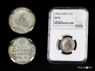 British India. Edward VII. 1/2 rupee. 1905. Calcutta. (Km-507). Ag. 5,85 g. Delicate patina. Very rare. Slabbed by NGC as AU 55. NGC-AU. Est...250,00....