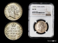 British India. Edward VII. 1 rupee. 1909. Calcutta. (Km-508). Ag. 11,62 g. With some original luster remaining. Slabbed by NGC as AU 58. NGC-AU. Est.....