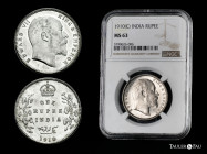 British India. Edward VII. 1 rupee. 1910. Calcutta. (Km-508). Ag. 11,66 g. Original luster. Magnificent piece. Slabbed by NGC as MS 63. NGC-MS. Est......