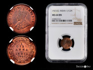 British India. George V. 1/12 anna. 1921. Calcutta. (Km-509). Ae. Original luster. Slabbed by NGC as MS 64 BN, only one specimen better in the NGC cen...