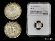 British India. George V. 2 annas. 1916. Calcutta. (Km-515). Ag. 1,45 g. Delicate patina. It retains some minor luster. Slabbed by NGC as MS 66. "Top P...