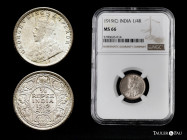British India. George V. 1/4 rupee. 1919. Calcutta. (Km-518). Ag. 2,96 g. Original luster. Magnificent piece. Slabbed by NGC as MS 66. "Top Pop". NGC-...