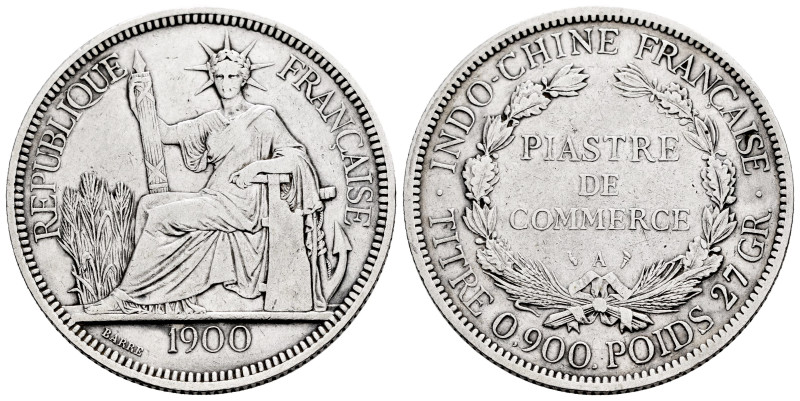 Indochina. 1 piastra. 1900. Paris. A. (Km-5a.1). Ag. 26,78 g. Cleaned. Choice VF...
