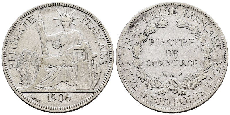 Indochina. 1 piastra. 1906. Paris. A. (Km-5a.1). Ag. 26,84 g. Cleaned. Almost VF...
