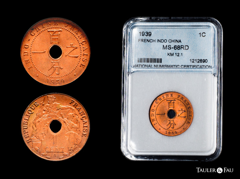 Indochina. 1 cent. 1939. Paris. A. (Km-12.1). Ae. Slabbed by NNC as MS68RD. NNC....