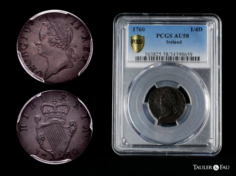 Ireland. George III. 1 farthing. 1760. (Km-135). (S-6611). Ae. Slabbed by PCGS a...