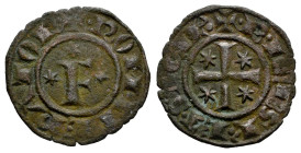 Italy. Denaro. 1249. Brindisi. (MEC-570). (Spahr-148). Anv.: ✠ • ROM • INPERATOR •, F surrounded by three six-pointed stars. Rev.: ✠ • R • IERSL' ET S...