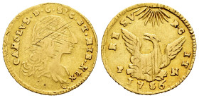 Italy. Napoli and Sicily. Karl III. Gold Oncia. 1756. Palermo. (Fr-887). (Mir-568/5). Au. 4,38 g. Adjustment lines. Choice F/Almost VF. Est...350,00. ...