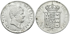 Italy. Napoli and Sicily. Ferdinando II. 120 grana. 1852. (Km-370). Ag. 27,46 g. Scratches on obverse. With some original luster remaining. Choice VF/...