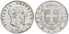 Italy. Emanuele II. 5 lire. 1871. Milano. BN. (Km-8.3). (Mont-175). (Pagani-492). Ag. 24,94 g. Slightly cleaned. Choice VF. Est...50,00. 

Spanish d...