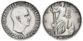 Italy. Vittorio Emanuele III. 10 lire. 1936. Rome. R. (Km-80). (Mont-101). (Pagani-700). Ag. 10,00 g. Toned. Choice VF. Est...40,00. 

Spanish descr...