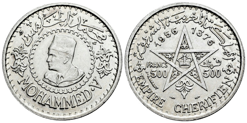 Morocco. Mohamad V. 500 francs. 1956 (1376 H). (Km-Y54). Ag. 22,56 g. XF. Est......