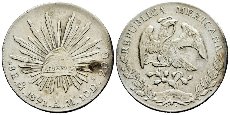 Mexico. 8 reales. 1891. Mexico. AM. (Km-377.10). Ag. 26,90 g. Striking error on ...