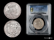Poland. August III (1733-1763). 18 groszy. 1756. EC. (Km-148.2). Ag. Decent strike with lovely satiny surfaces and frosted devices. Lustrous and attra...