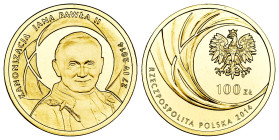 Poland. Juan Pablo II. 100 zlotych. 2014. Au. 8,00 g. In a box and with official certificate. Mintage: 5.000. PROOF. Est...375,00. 

Spanish descrip...