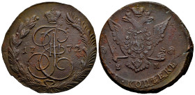 Russia. Catherine II (1762-1796). 5 kopecks. 1772. Ekaterinburg. EM. (Bitkin-621). Ae. 54,28 g. Choice VF. Est...55,00. 

Spanish description: Rusia...