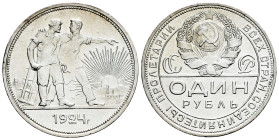Russia. 1 rouble. 1924. ПЛ. (Km-Y90.1). Ag. 20,02 g. Original luster. Almost MS. Est...120,00. 

Spanish description: Rusia. 1 rouble. 1924. ПЛ. (Km...