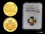 San Marino. 2 Scudi. 2005. Rome. R. (Km-345). Au. 6,45 g. Rotary International 100th. Slabbed by NGC as PF 69 ULTRA CAMEO (Top Pop), the best specimen...