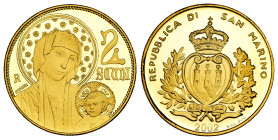 San Marino. 2 Scudi. 2002. (Km-457). (Fried-91). Au. 6,45 g. In a box and with official certificate. Mintage: 2.950. PROOF. Est...320,00. 

Spanish ...