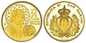 San Marino. 2 Scudi. 2002. (Km-457). (Fried-91). Au. 6,45 g. In a box and without official certificate. Mintage: 2.950. PROOF. Est...320,00. 

Spani...