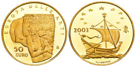 San Marino. 50 euro. 2003. Au. 16,12 g. In a box and with official certificate. PROOF. Est...800,00. 

Spanish description: San Marino. 50 euros. 20...