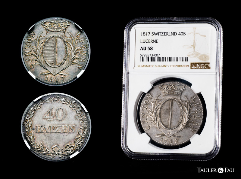 Switzerland. 40 batzen. 1817. Lucern. (Hmz: 2-669b). (Km-113). Ag. Attractive sp...