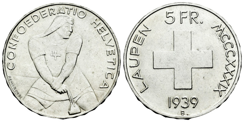 Switzerland. 5 francs. 1939. Bern. B. (Km-42). Ag. 15,01 g. Scarce. Almost MS. E...