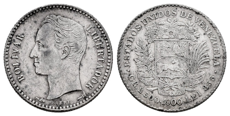 Venezuela. 1/2 bolivar. 1900. Paris. (Km-Y21). Ag. 2,49 g. Slightly cleaned. Min...