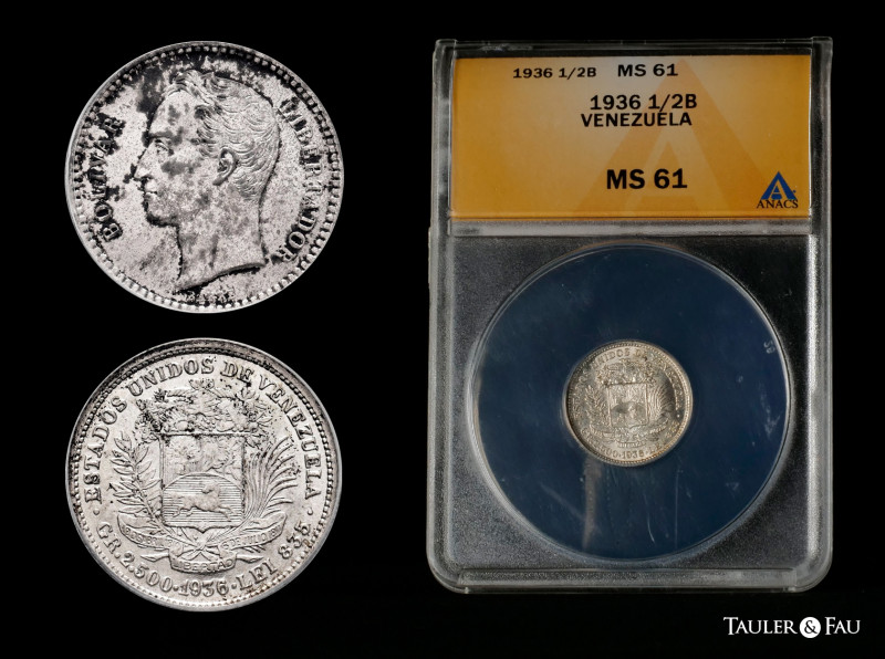 Venezuela. 50 centimos. 1989. (Km-Y-21). Ag. Slabbed by NGC as MS 61. ANACS-MS. ...
