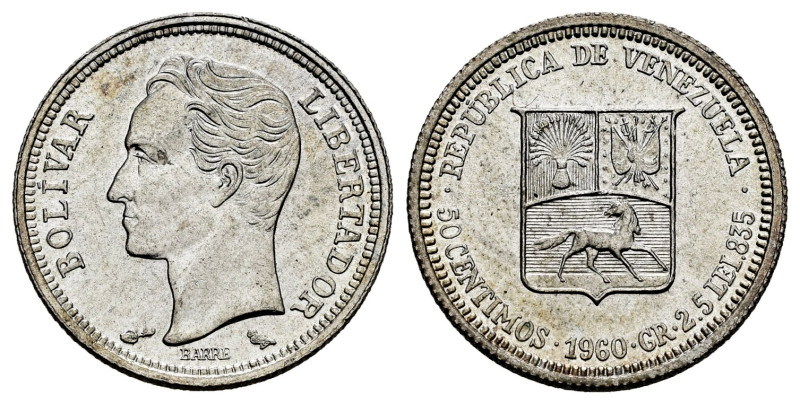 Venezuela. 1/2 bolivar. 1960. (Km-Y36). Ag. 2,50 g. Almost MS. Est...15,00. 

...