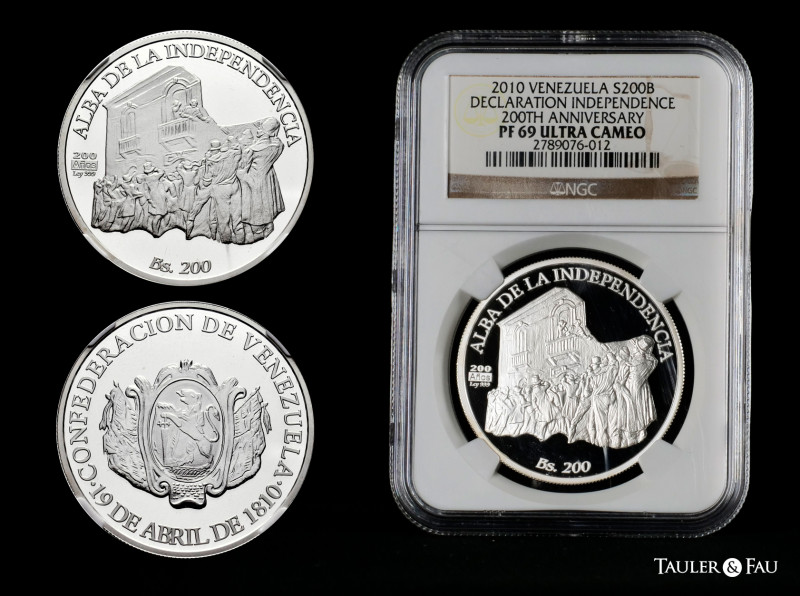 Venezuela. 200 bolívares. 2010. (Km-Y95). Ag. 200th Anniversary of the Declarati...