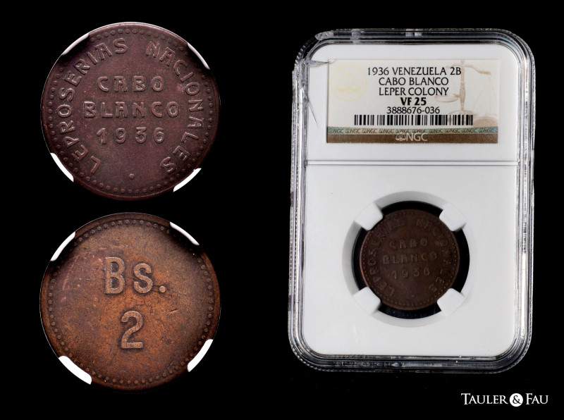 Venezuela. Cabo Blanco. 2 bolivares. 1936. (Km-Ln15). Ln. Leprosería Nacional. S...