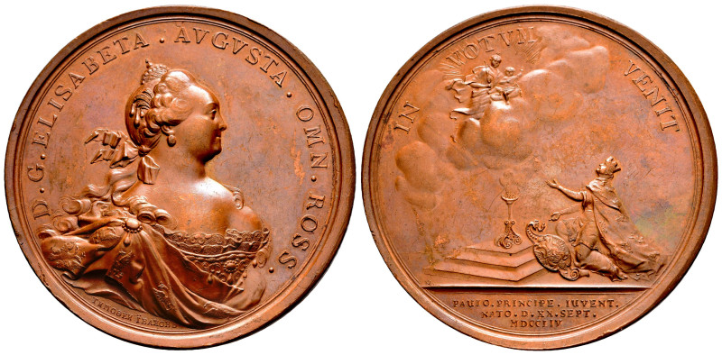 Russia. Elizabeth I. Medal. 1754. (Diakov-97.2). Ae. 90,25 g. Birth of Crown Pri...
