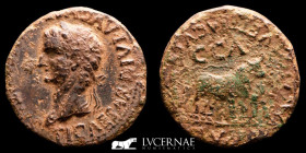 Tiberius bronze As 10.53 g., 26 mm. Caesaraugusta 14-36 A.D. gVF